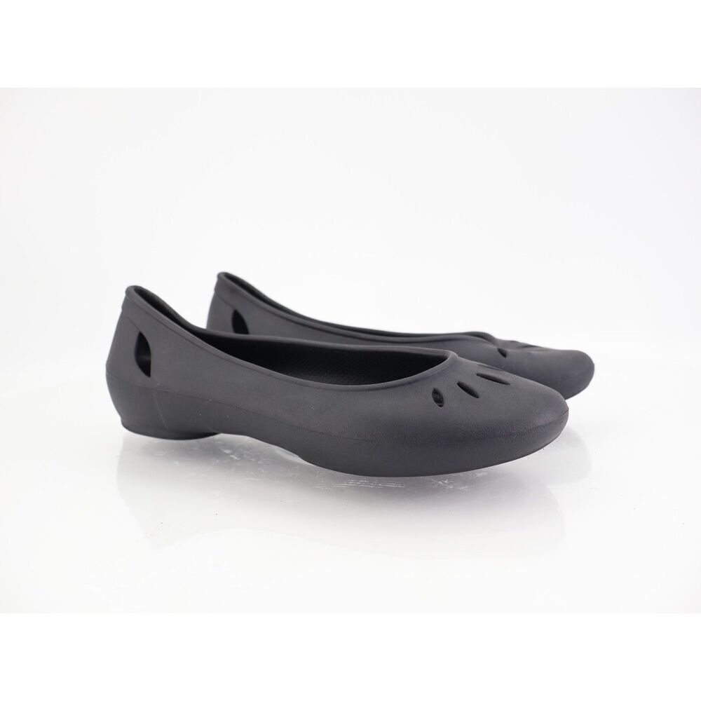 CROCS Women's Kelli Flats Size 7 Iconic Comfort Slip On Shoe Black Rubber Cutout